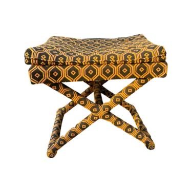 Gorgeous Retro Patterned ‘X’ Base Upholstery Ottoman or Vanity Bench
