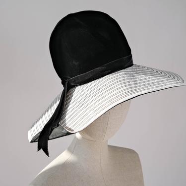 Vintage 60s Mr. Felix Chapeaux Leather & Velvet Tall and Floppy Hat | Made in France | 1960s Designer Wide Brim Hat 