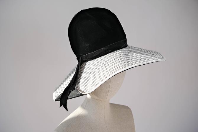 Vintage 60s Mr. Felix Chapeaux Leather &amp; Velvet Tall and Floppy Hat | Made in France | 1960s Designer Wide Brim Hat 