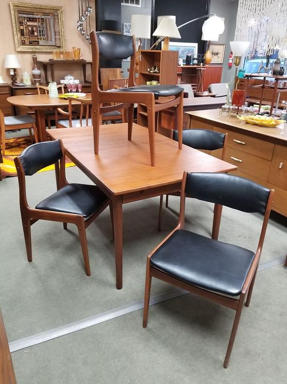 Set of four Danish Modern teak dining chairs with new upholstery