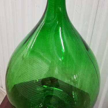 Vintage Medium Size Italian Glass Demijohn Wine Jug #10 with Rod Iron Topper 