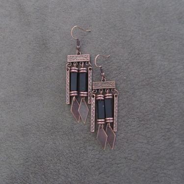 Chandelier earrings, black and copper earrings, ethnic statement earrings, modern bold earrings, unique artisan earrings, rustic earrings 