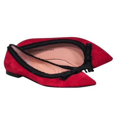 Marc by Marc Jacobs - Red Suede Pointed Toe Flats w/ Black Trim & Bow Sz 9