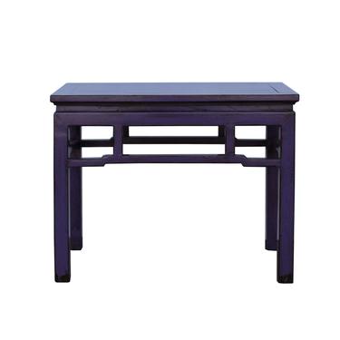 Oriental Zen Ming Style Wood Distressed Purple Lacquer Bench cs5338S