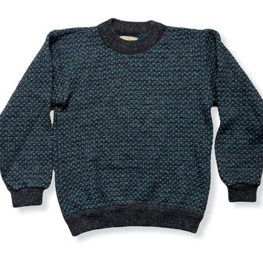 Vintage LL BEAN Heavy Wool Knit Sweater ~ S ~ Bird's Eye ~ Fisherman ~ Nordic Pullover 