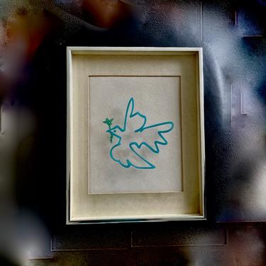 Vintage Reversed Hand SIlk Screen on Glass The Dove of Peace Pablo Picasso 