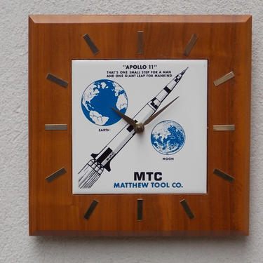 Apollo 11 Ceramic Tile and Wood Wall Clock 
