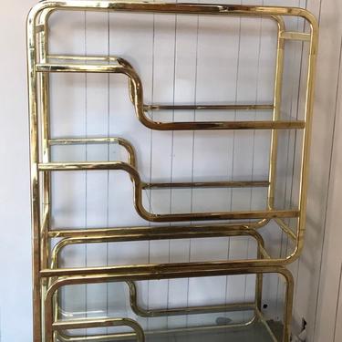 Milo Baughman Style Brass and Glass Etagere 
