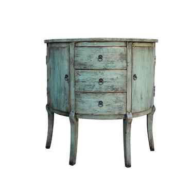 Chinese Distressed Gray Celadon Color Wood Craw Legs Half Table cs5381S