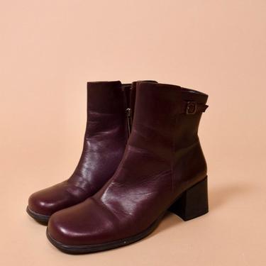 Maroon Square Toe Heel Boot By Hush Puppies, 7