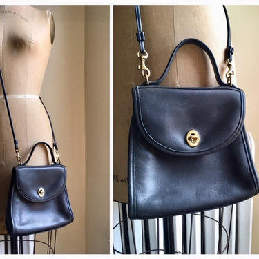 vintage 90s COACH bag, authentic COACH purse / black leather Coach crossbody purse / small Coach top handle handbag 