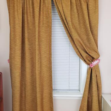 Vintage 1960's Pinch Pleat Curtains / 70s Orange Mustard Drapes / 3 Panels 