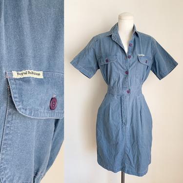 Vintage 1980s Chambray Denim Shirt Dress / XS 
