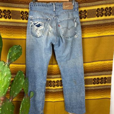 Vintage Mid 70s Selvedged Redline Levi 501s Button Fly Jeans Size 28 x Cropped 26 