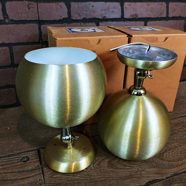 New NOS Pair of Atomic Mid Century Modern Brass/Gold Ball Positionable Wall Sconces 