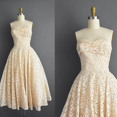 1950s vintage dress | Outstanding Strapless Sweeping Full Skirt Floral Cocktail Party Wedding Dress | XS Small | 50s dress 