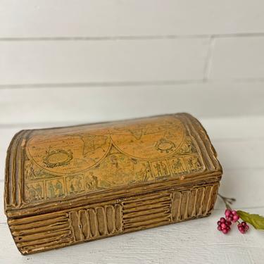 Vintage Decorative Map Trinket Box With Yellow Velvet, Jewelry Box, Traveler Box | Unique Map Box, Glob Box, Perfect Gift 