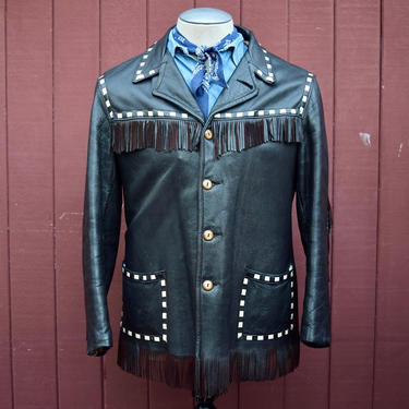 Fabulous 1950s Fringed Brown Deerskin Leather Western Jacket / Coat With White Leather Saddle Stitching 