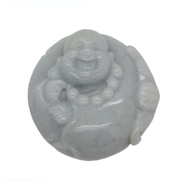 Jade Pendant Light Green Round Shape Happy Buddha, Laughing Buddha Figure k324NE 