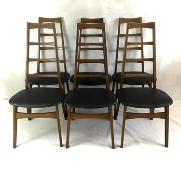 Set of 6 Danish Modern Ladder Back Dining Chairs. 