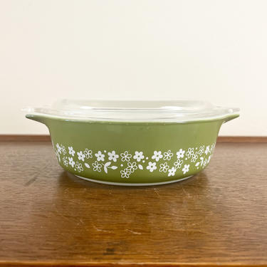 Vintage Pyrex Green Crazy Daisy, Spring Blossom Casserole Dish with Lid, 471- B, 500mL, MCM Retro Kitchen 