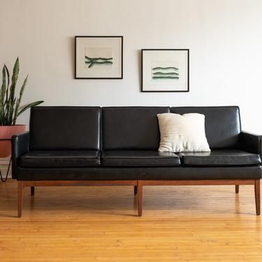 Mid Century Modern Black Leather Sofa 