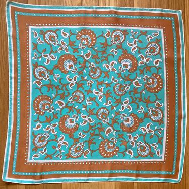 Vintage 60s Turquoise Floral + Paisley Scarf / Regency Style / Made in Italy / Acetate 