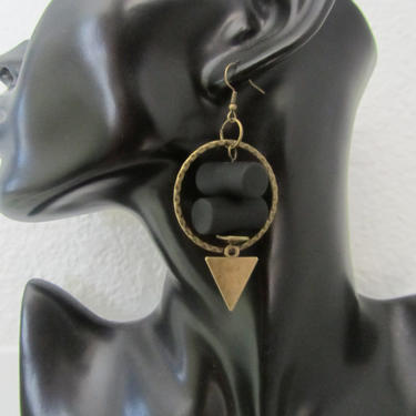 Bold earrings, black and bronze geometric earrings, mid century modern earrings, unique Art Deco earrings, chunky statement earrings hoop 