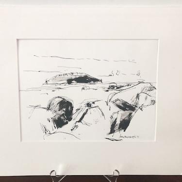 Vintage Black and White Abstract Landscape Drawing 
