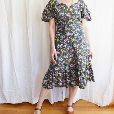 1970s Floral Print Cotton Gauze Dress | Size L 