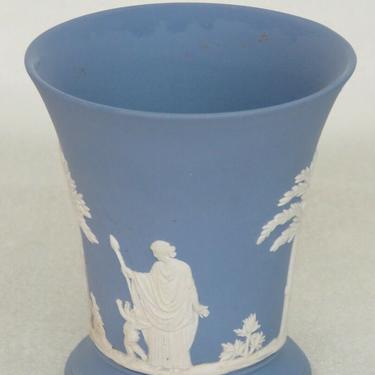 Wedgwood Blue Jasperware Grecian Women and Cherubs Trumpet Vase Posy Pot 2441B