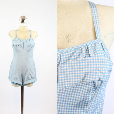 1950s Roxanne one piece swimsuit romper medium | checked swimwear | new in 