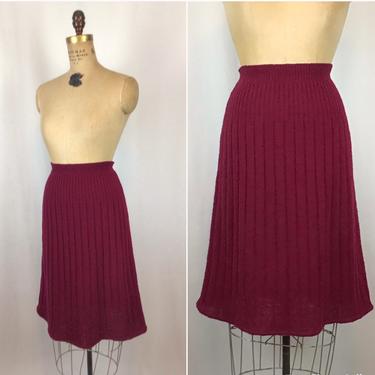 Vintage 50s knit skirt | Vintage burgundy wool ribbed knit skirt | 1950s red Aline knitwear skirt 