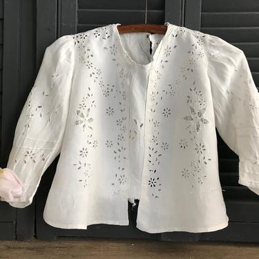 Edwardian French Linen Blouse, Floral Design Embroidery Work, Period Clothing 