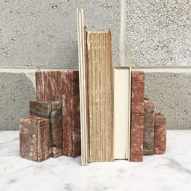 Vintage Marble Bookends Retro 1980s Contemporary + Books + Set of 2 + Rust and Grey + Book Organization + Home and Shelving Decor 