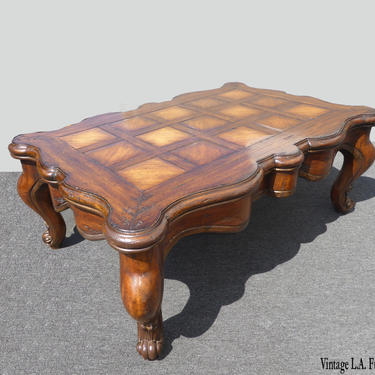 Large Custom Made French Country Distressed Wood Estate Coffee Table 