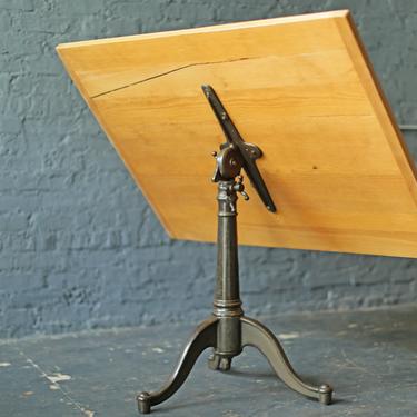restored vintage drafting table by Dietzgen, cast iron tripod base, vintage antique desk, architect table 
