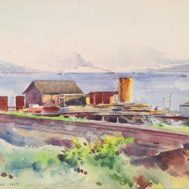 1914 Boathouses Along Hudson River Watercolor Painting by  Egbert Cadmus