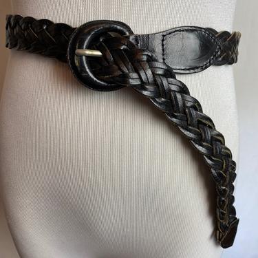 90’s black Leather belt~ Braided woven leather belts~ slim dress belt~ skinny belt 1990’s trousers belt size Small- Medium 