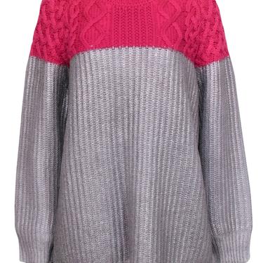 Weekend Max Mara - Silver &amp; Hot Pink Colorblocked Tunic-Style Turtleneck Sweater Sz M