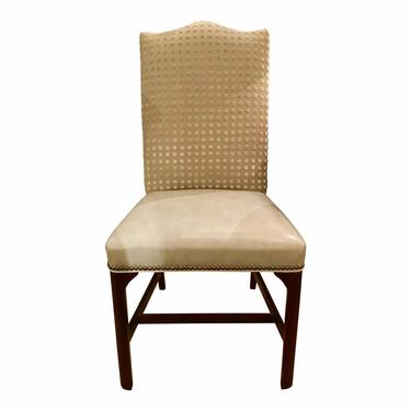 Hickory Chair Transitional Soft Gray Leather and Beige Linen Side Chair