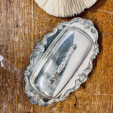 Antique Silver Ornate Butter Dish with Glass Insert | Scalloped Scrolled | Silver Set | Serving | Tarnished | Silver Plate | Vintage Butter 
