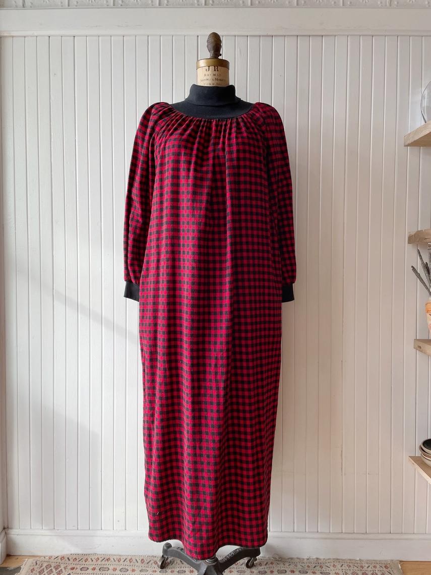 Vintage 1980s Buffalo Plaid Flannel House Dress Nightgown M | We ...