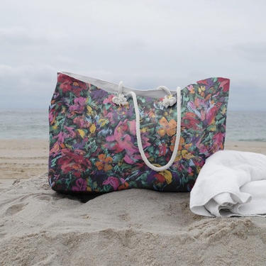 Vintage Inspired Floral Geometric Designed Weekender Bag ~ Floral Geometric Beach Tote Bag ~ Vintage Art Prints  ~ Beach Tote Overnight Bag 