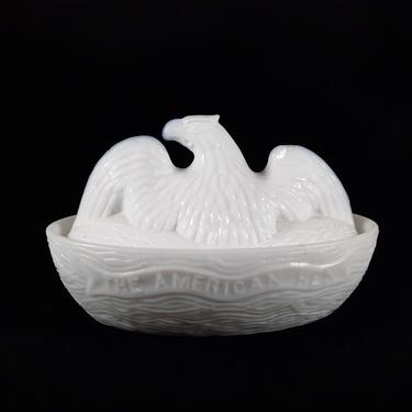 Covered Candy Dish - Milk Glass. "The American Hen"
