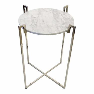 Worlds Away Modern Nickel and Marble Abel Side Table