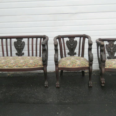Heavy Carved Lion Head Claw Feet Bench Settee Rocking and Side Chairs 1607