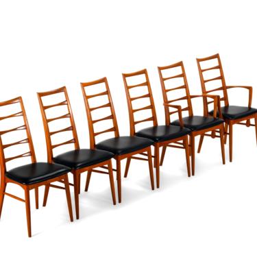 Niels Koefoeds Hornslet Set of Six ( 6 ) Liz Teak Dining Chairs 