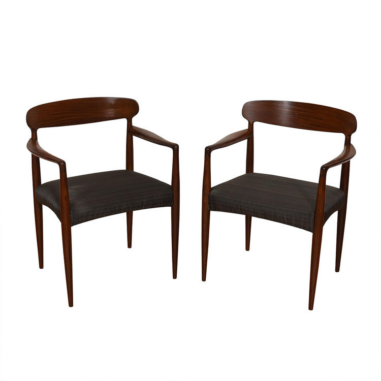 Pair of Danish Modern Dark Teak Upholstered Easy Chairs