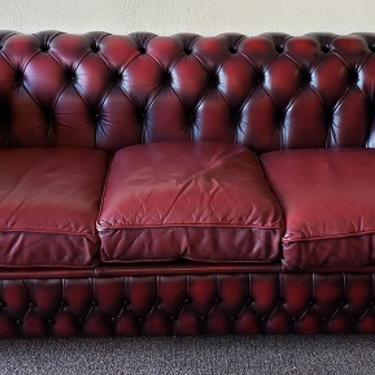 Item #U86 Vintage Burgundy Leather Chesterfield Sofa c.1970s